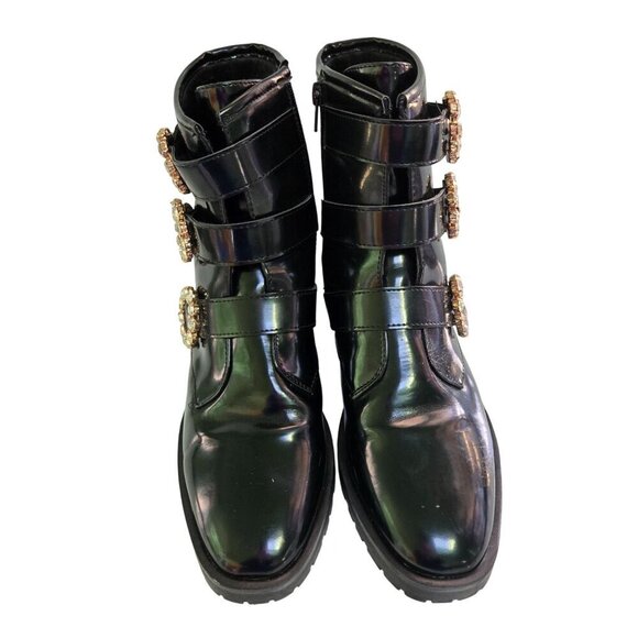 Nanette Nanette Lepore Iggy Fashion Boots Rhinestone Buckles Zip Closure Size 7. - Picture 4 of 10